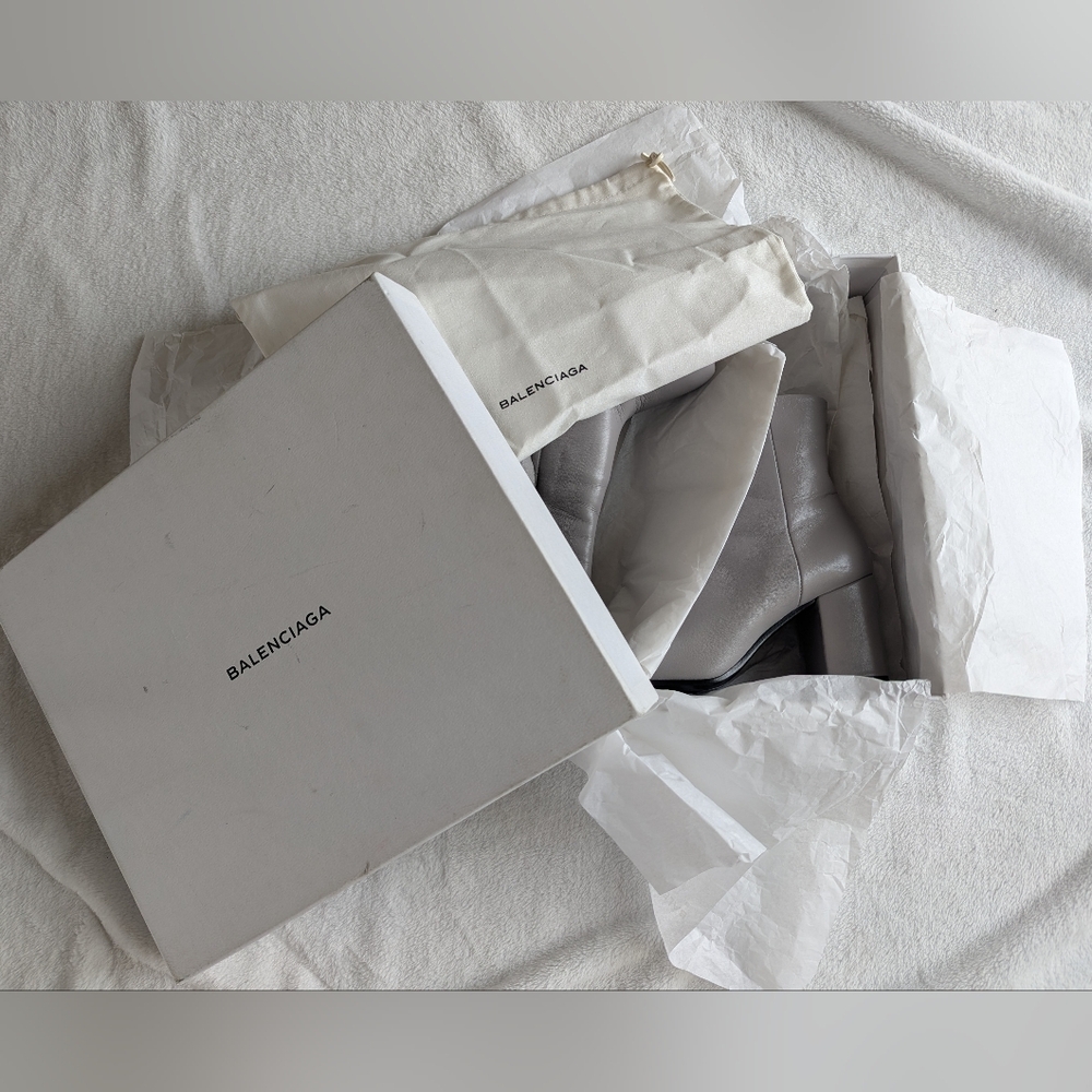 Balenciaga Grey Lambskin Leather Ankle Boots